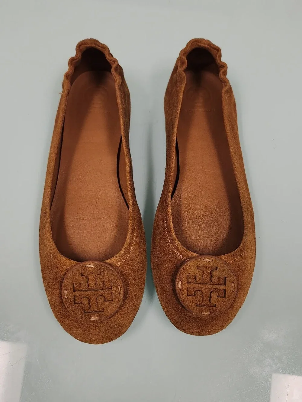 Tory Burch Chestnut Suede Logo Ballet Flats